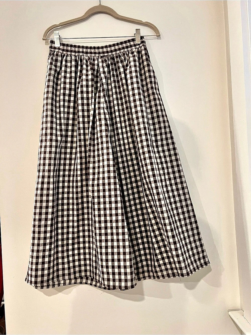 Gingham Wide Leg Pants in Brown & White